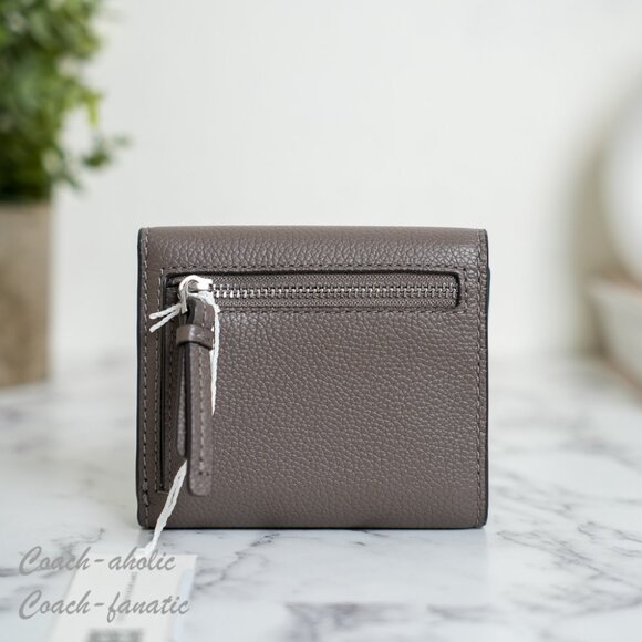 Tory Burch Thea Pebbled Leather Tri-Fold Compact Wallet 169967 in Wild Mushroom - Picture 2 of 9